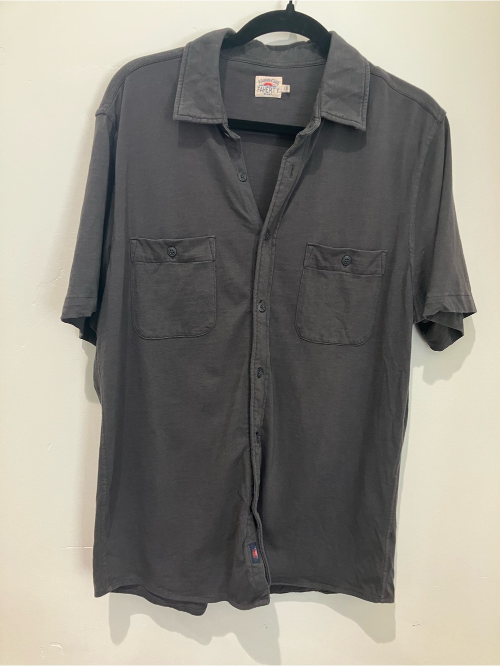 Faherty Knit Seasons SS Dual Pocket Button Front Short Sleeve Shirt Gray